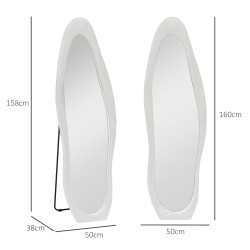 Kokofiguuripeili aaltoileva samettikehys 160 x 50 cm valkoinen freistehende