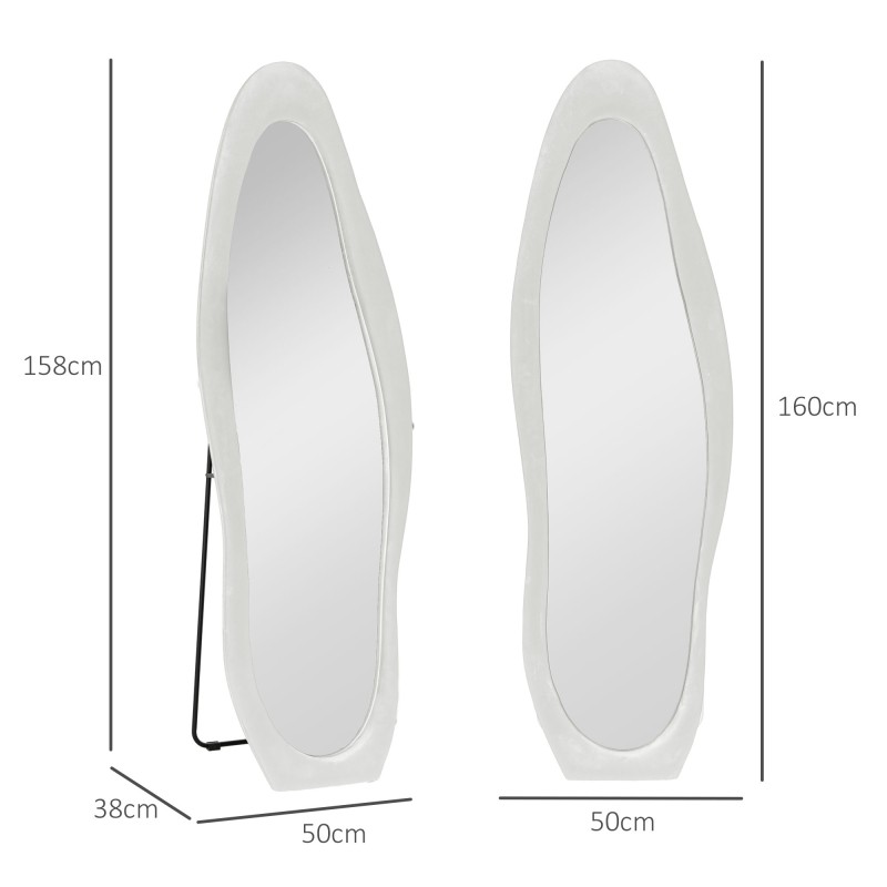 Kokofiguuripeili aaltoileva samettikehys 160 x 50 cm valkoinen freistehende