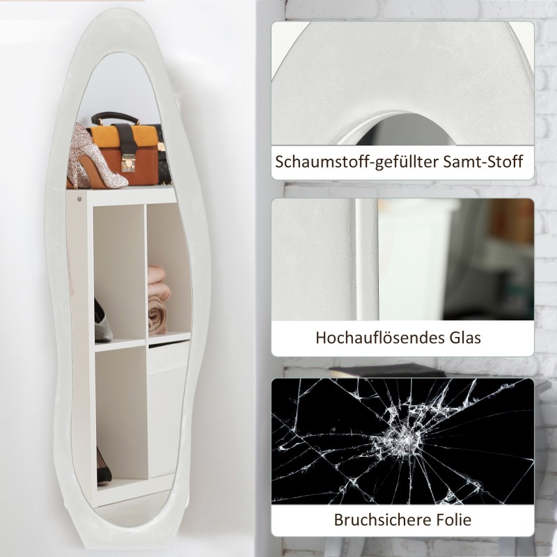 Kokofiguuripeili aaltoileva samettikehys 160 x 50 cm valkoinen freistehende