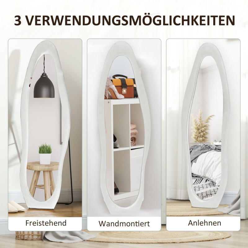 Kokofiguuripeili aaltoileva samettikehys 160 x 50 cm valkoinen freistehende
