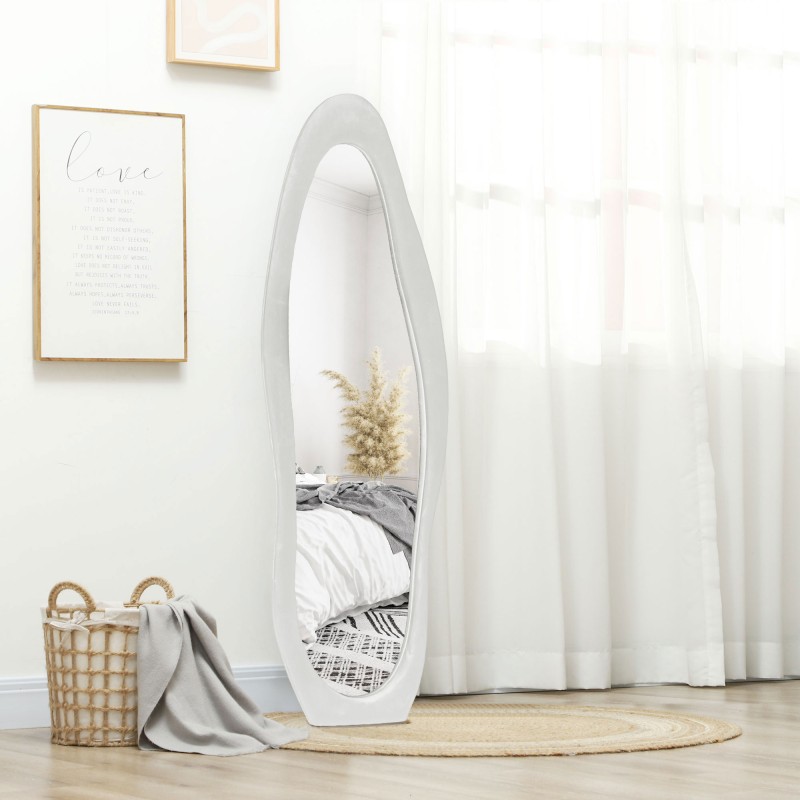 Kokofiguuripeili aaltoileva samettikehys 160 x 50 cm valkoinen freistehende