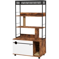 Kissanvessakaappi hyllyllä ja raapimapylväällä lastulevy teräs 80 x 48 x 152 cm ruskea