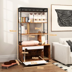 Kissanvessakaappi hyllyllä ja raapimapylväällä, lastulevy/teräs, 80 x 48 x 152 cm, ruskea