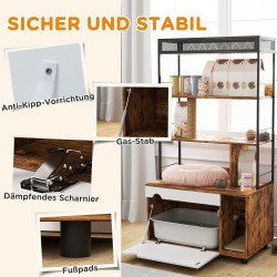 Kissanvessakaappi hyllyllä ja raapimapylväällä, lastulevy/teräs, 80 x 48 x 152 cm, ruskea