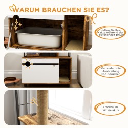 Kissanvessakaappi hyllyllä ja raapimapylväällä, lastulevy/teräs, 80 x 48 x 152 cm, ruskea