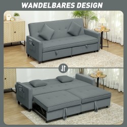 Kolmen istuttava vuodesohva säädettävällä selkänojalla ja ulosvedettävällä osalla, harmaa