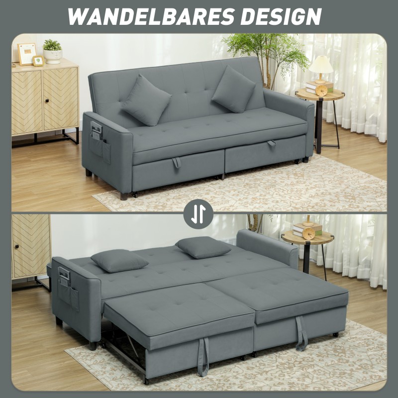 Kolmen istuttava vuodesohva säädettävällä selkänojalla ja ulosvedettävällä osalla, harmaa