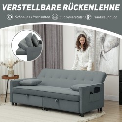Kolmen istuttava vuodesohva säädettävällä selkänojalla ja ulosvedettävällä osalla, harmaa