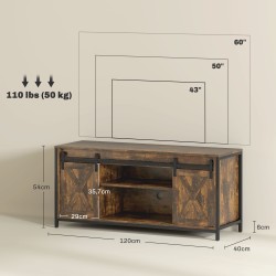 TV-taso 60" televisiolle, teollinen tyyli, lastulevy ja teräs, 120x40x54 cm, ruskea/musta