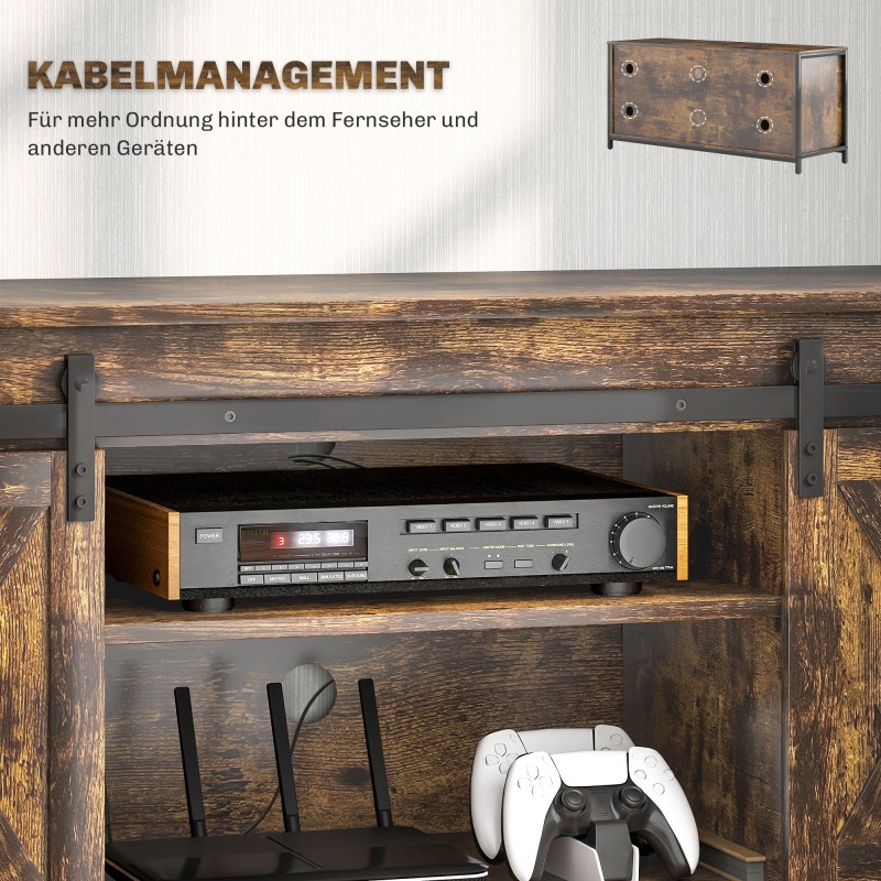 TV-taso 60" televisiolle, teollinen tyyli, lastulevy ja teräs, 120x40x54 cm, ruskea/musta