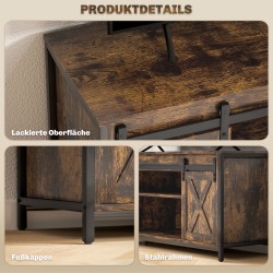 TV-taso 60" televisiolle, teollinen tyyli, lastulevy ja teräs, 120x40x54 cm, ruskea/musta