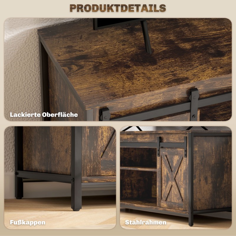 TV-taso 60" televisiolle, teollinen tyyli, lastulevy ja teräs, 120x40x54 cm, ruskea/musta