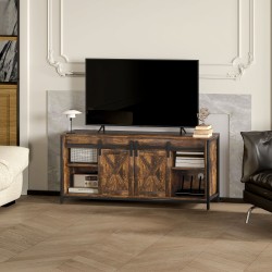 TV-taso 60" televisiolle, teollinen tyyli, lastulevy ja teräs, 120x40x54 cm, ruskea/musta