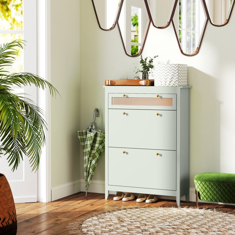 Kenkäkaappi 12 parille, MDF ja polyratan, 88 x 30 x 120 cm, vihreä