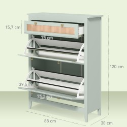 Kenkäkaappi 12 parille, MDF ja polyratan, 88 x 30 x 120 cm, vihreä