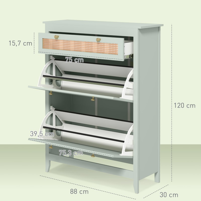 Kenkäkaappi 12 parille, MDF ja polyratan, 88 x 30 x 120 cm, vihreä