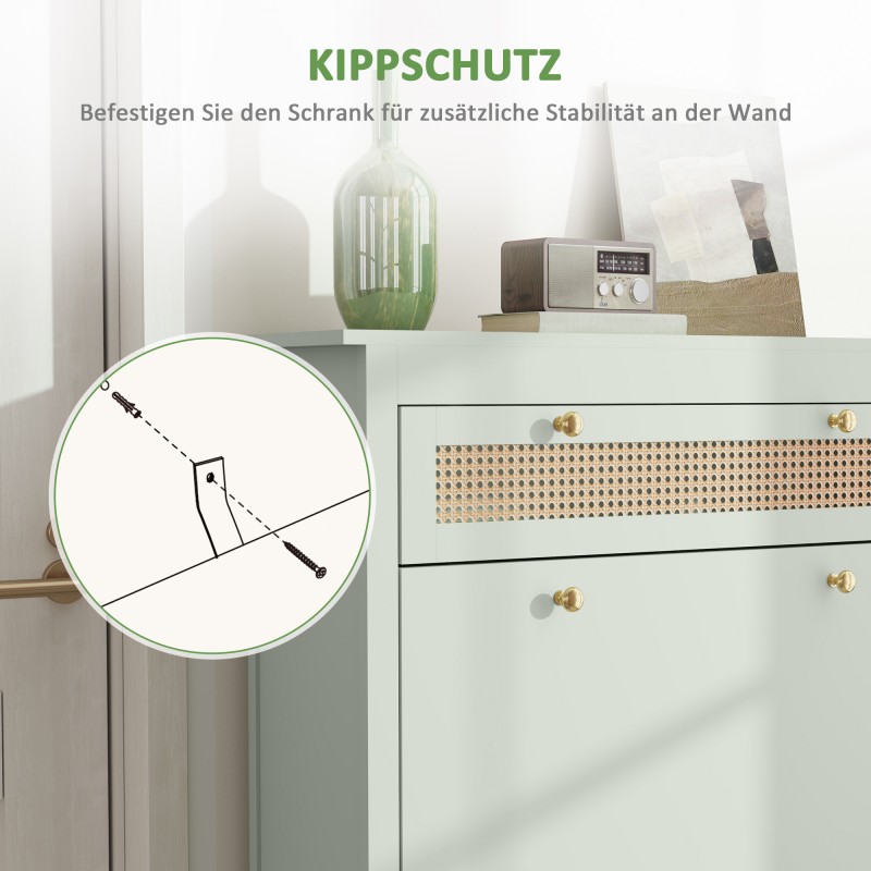 Kenkäkaappi 12 parille, MDF ja polyratan, 88 x 30 x 120 cm, vihreä