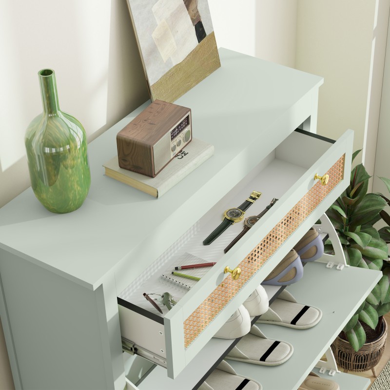 Kenkäkaappi 12 parille, MDF ja polyratan, 88 x 30 x 120 cm, vihreä