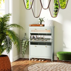 Kenkäkaappi 12 parille, MDF ja polyratan, 88 x 30 x 120 cm, vihreä