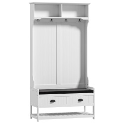 Eteiskaluste koukuilla ja kenkähyllyllä MDF 89x42x172 cm valkoinen harmaa