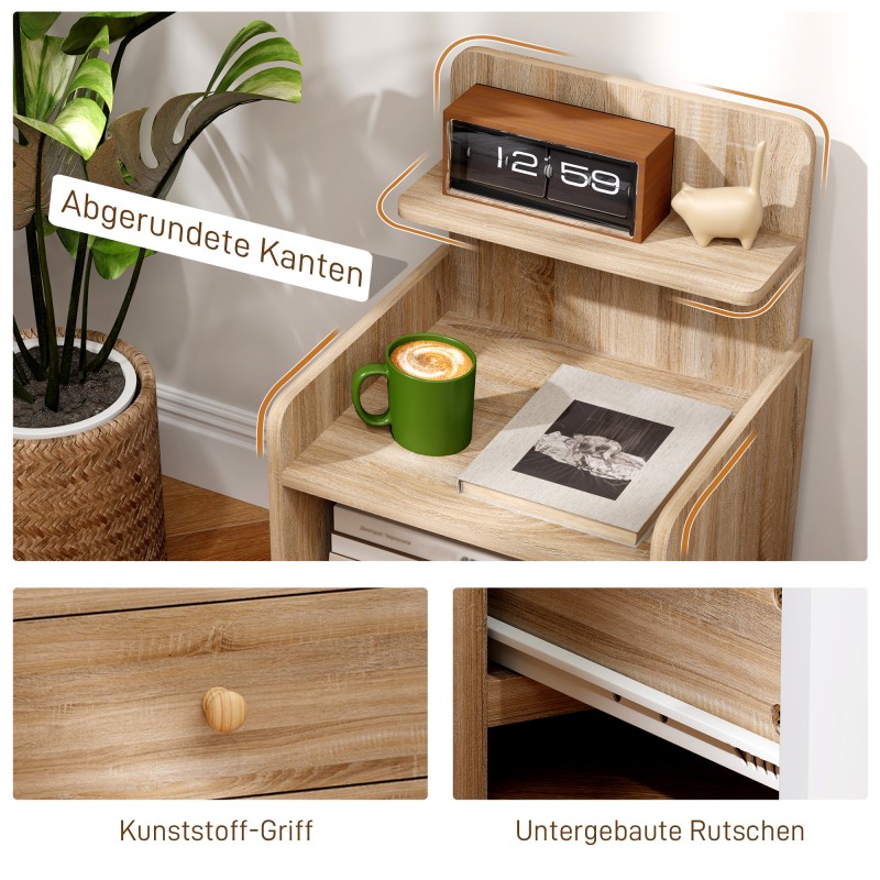 Yöpöytä / sivupöytä säilytystilalla, lastulevy, 40 x 35 x 66 cm, luonnonpuunsävy