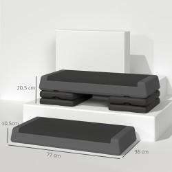 Säädettävä step-lauta askeltreeniin, muovia, 77 x 36 cm, kantavuus 250 kg, harmaa/musta