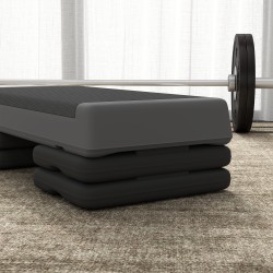 Säädettävä step-lauta askeltreeniin, muovia, 77 x 36 cm, kantavuus 250 kg, harmaa/musta