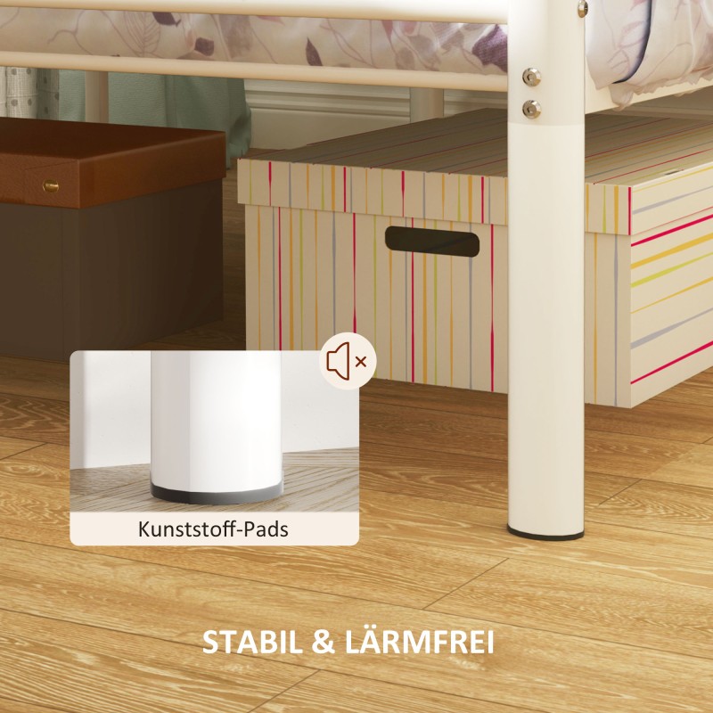 Yhden hengen sängynrunko terästä 90x200 cm, korkea pääty, valkoinen