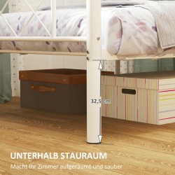 Yhden hengen sängynrunko terästä 90x200 cm, korkea pääty, valkoinen