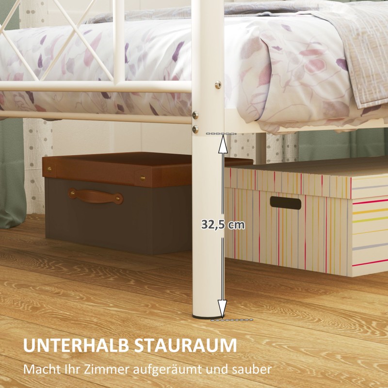 Yhden hengen sängynrunko terästä 90x200 cm, korkea pääty, valkoinen