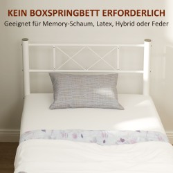 Yhden hengen sängynrunko terästä 90x200 cm, korkea pääty, valkoinen