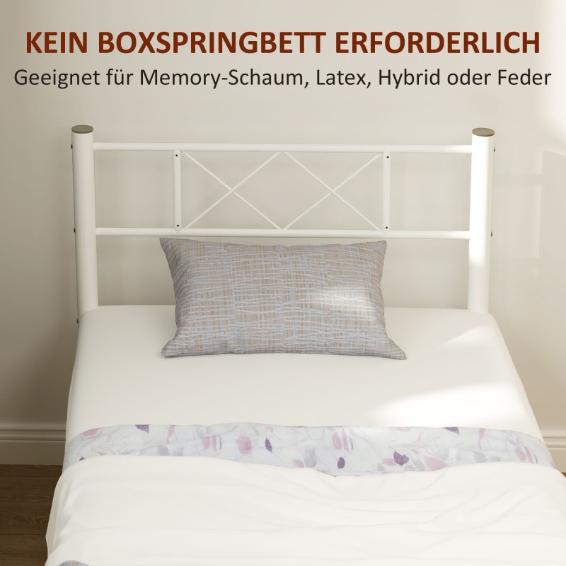 Yhden hengen sängynrunko terästä 90x200 cm, korkea pääty, valkoinen