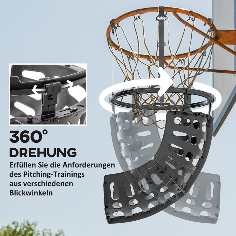 Koripallon palautusosa koriin, säädettävä 360° rebounder, muovi, 35,6 x 35,6 x 75,5 cm, musta