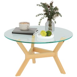 Pyöreä lasinen sivupöytä olohuoneeseen karkaistu lasi ja teräsrunko 80 x 45 cm läpinäkyvä