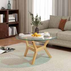 Pyöreä lasinen sivupöytä olohuoneeseen, karkaistu lasi ja teräsrunko, Ø80 x 45 cm, läpinäkyvä