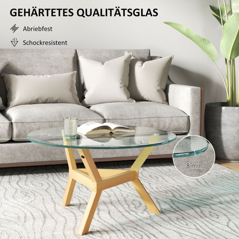 Pyöreä lasinen sivupöytä olohuoneeseen, karkaistu lasi ja teräsrunko, Ø80 x 45 cm, läpinäkyvä