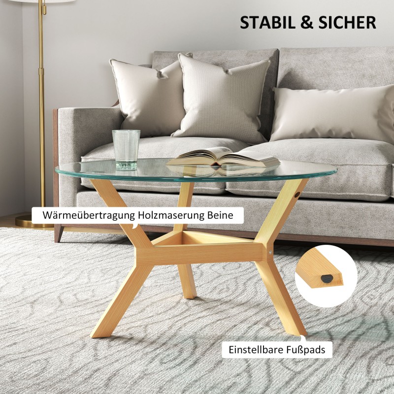 Pyöreä lasinen sivupöytä olohuoneeseen, karkaistu lasi ja teräsrunko, Ø80 x 45 cm, läpinäkyvä