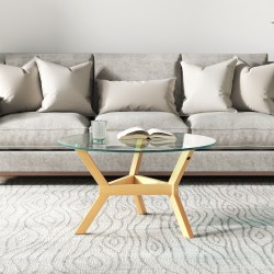 Pyöreä lasinen sivupöytä olohuoneeseen, karkaistu lasi ja teräsrunko, Ø80 x 45 cm, läpinäkyvä