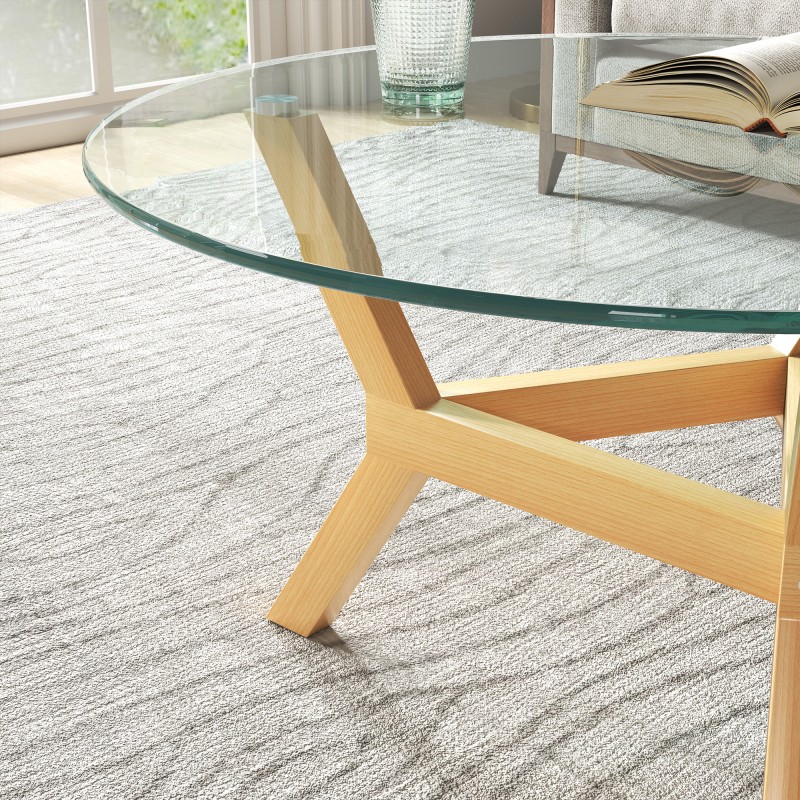 Pyöreä lasinen sivupöytä olohuoneeseen, karkaistu lasi ja teräsrunko, Ø80 x 45 cm, läpinäkyvä