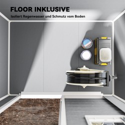 Pihavarasto muovi/alumiini 1,9 m² harjakatto lattialla 182 x 121 x 200 cm harmaa lukittava ovi