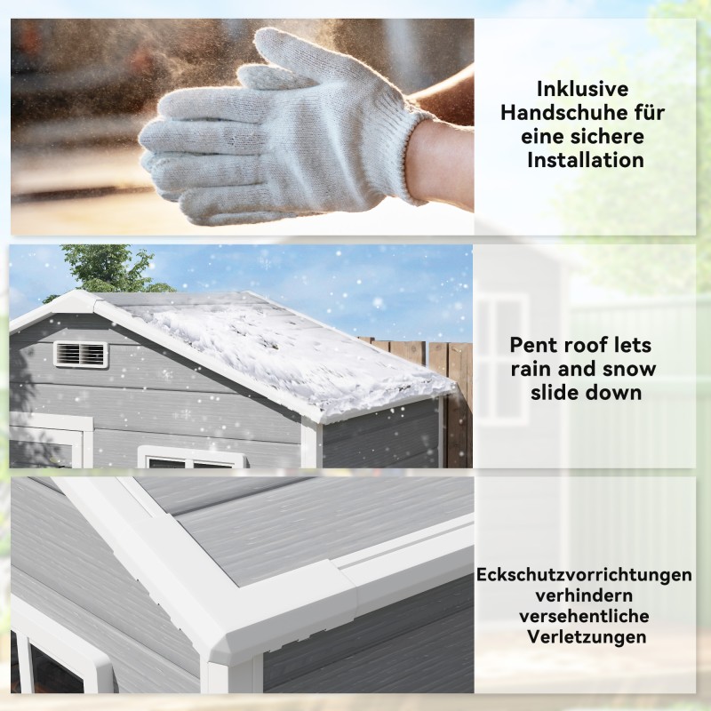 Pihavarasto muovi/alumiini 1,9 m² harjakatto lattialla 182 x 121 x 200 cm harmaa lukittava ovi