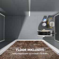 Muovinen pihavarasto lattialla 2,4 x 1,3 m, polypropeeni ja alumiini, harmaa