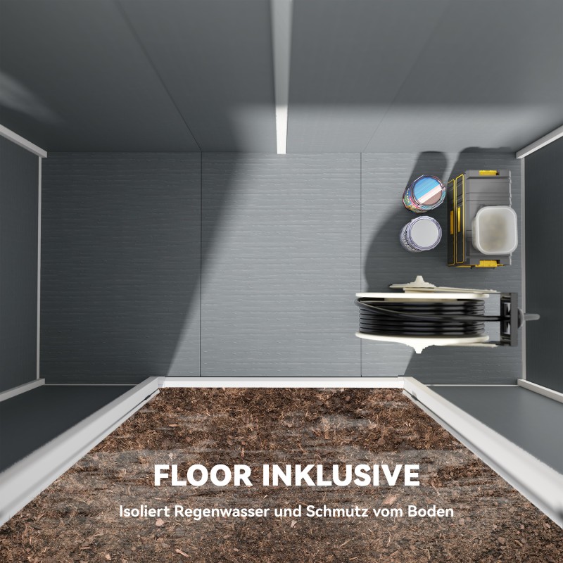 Muovinen pihavarasto lattialla 2,4 x 1,3 m, polypropeeni ja alumiini, harmaa