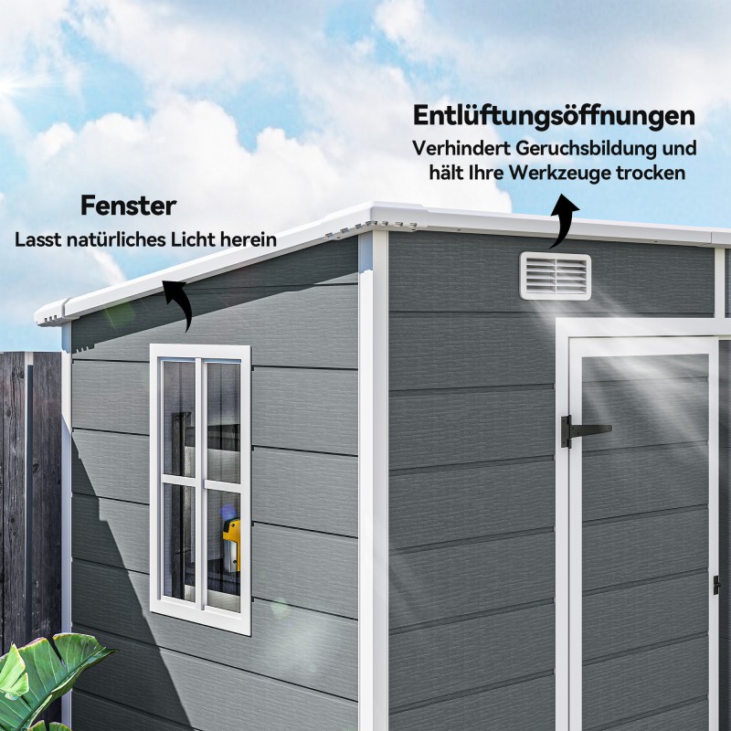 Muovinen pihavarasto lattialla 2,4 x 1,3 m, polypropeeni ja alumiini, harmaa