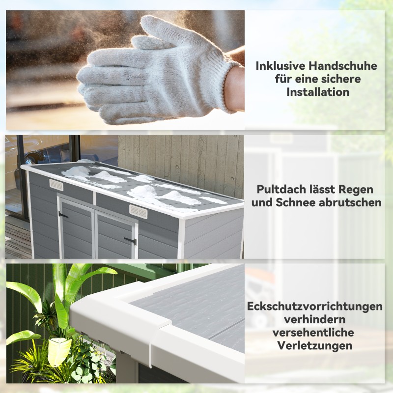 Muovinen pihavarasto lattialla 2,4 x 1,3 m, polypropeeni ja alumiini, harmaa