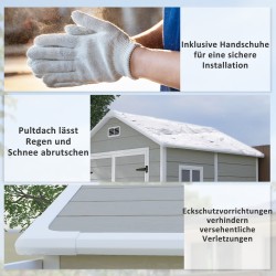 Pihavarasto integroidulla lattialla, muovi/alumiini, 182 x 151 x 219 cm, harmaa puukuosi