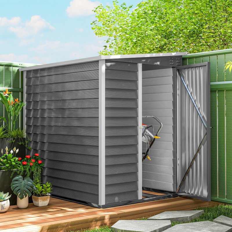 Metallinen pihavarasto ulkokäyttöön, sinkitty teräs, lukittava ovi, 142 x 184 x 165/181 cm, harmaa