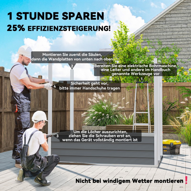 Metallinen pihavarasto ulkokäyttöön, sinkitty teräs, lukittava ovi, 142 x 184 x 165/181 cm, harmaa