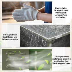 Metallinen pihavarasto ulkokäyttöön, sinkitty teräs, lukittava ovi, 142 x 184 x 165/181 cm, harmaa