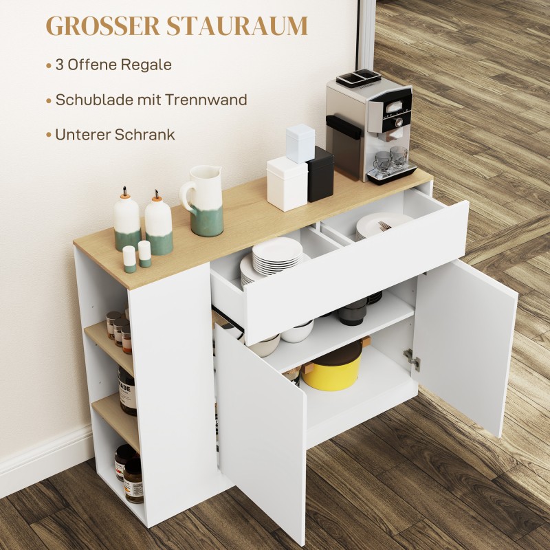 Sivupöytä kaappi avohyllyillä ja laatikolla 106 x 30 x 81,2 cm valkoinen/puu MDF/lastulevy